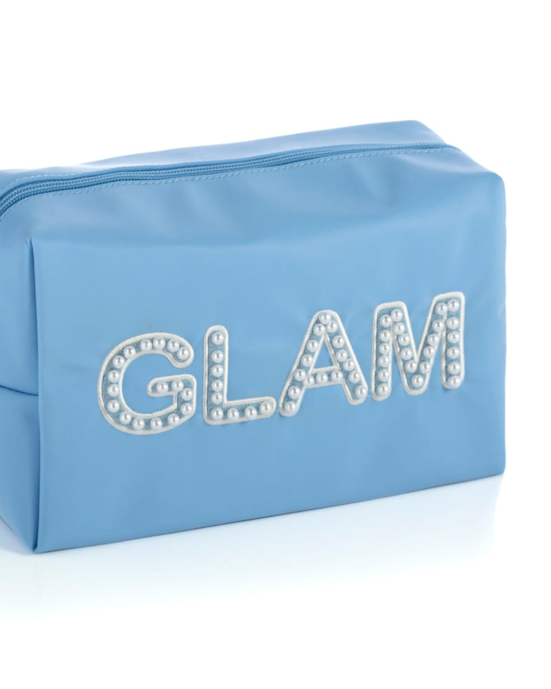 Front of a size One Size "Glam" Zip Pouch in Sky by Shiraleah. | dia_product_style_image_id:307759